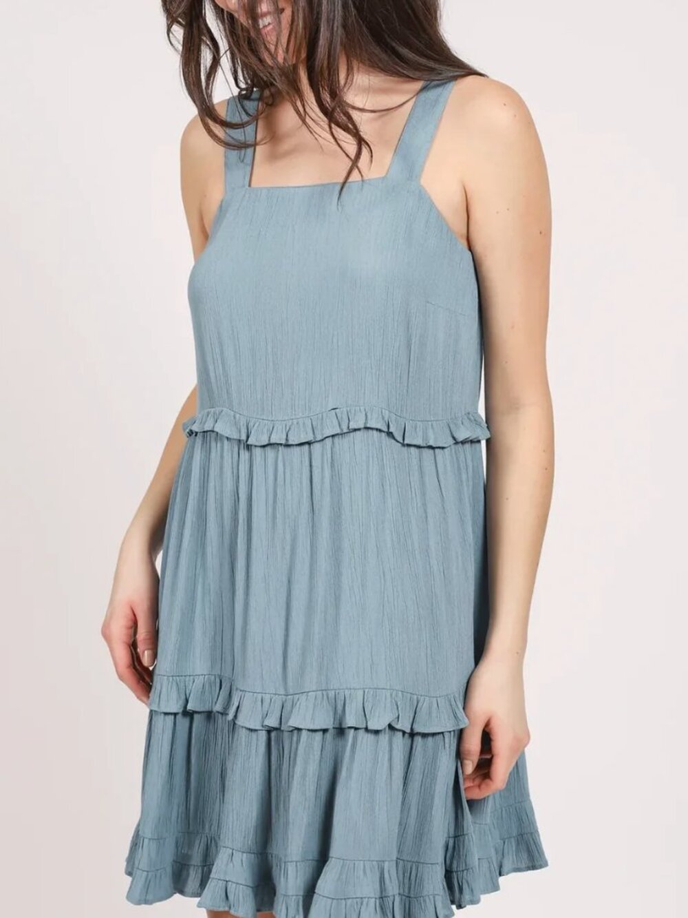 Sleeveless Ruffle Tiered Mini Dress - Sage Green